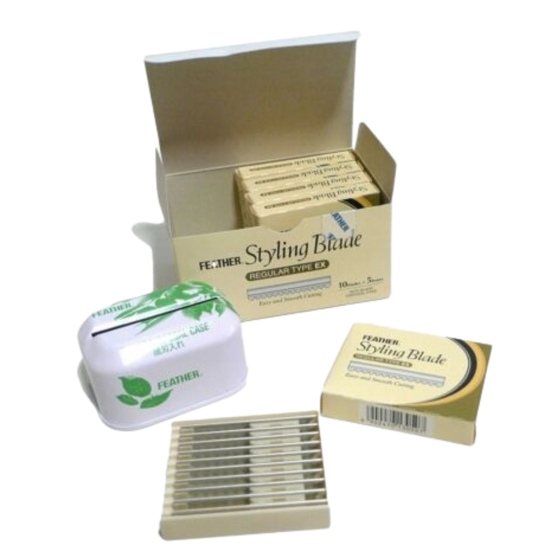Feather styling blade razor ostrza do noża chińskiego 5x10szt z pojemnikiem na brzytwy
