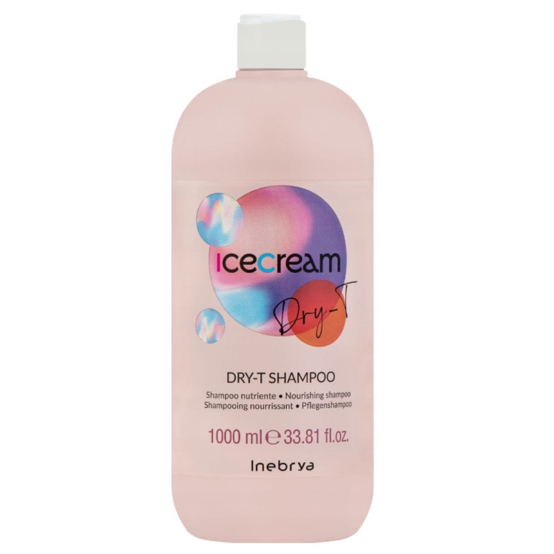 Inebrya - Ice Cream Dry-T - Nawilżający Szampon do Włosów Suchych i Zniszczonych z Proteinami Jedwabiu i Kiełków Pszenicznych - 1000ml
