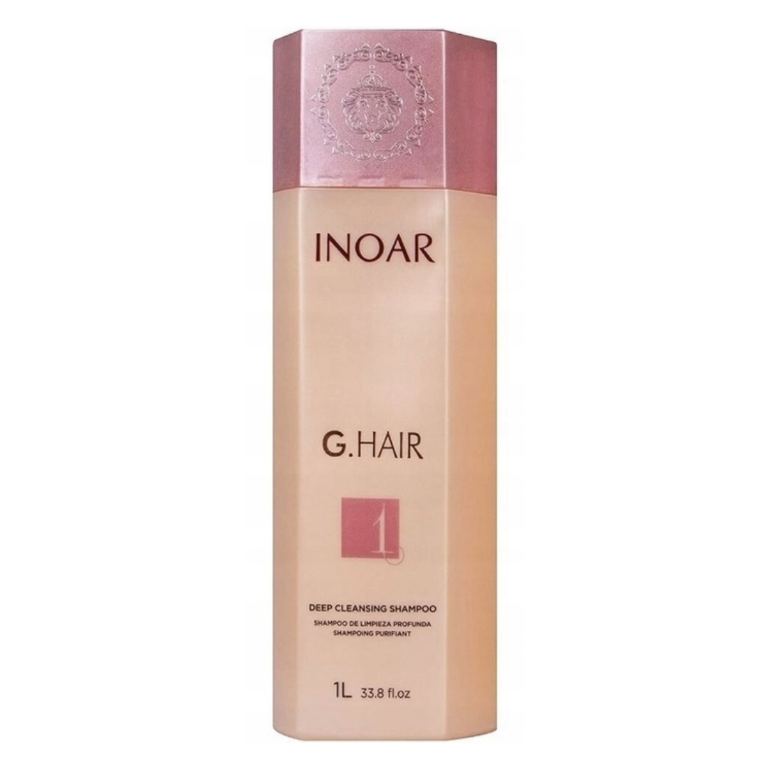 Inoar - G.Hair -  Step 1 Głęboko Oczyszczający Szampon Chelatujący Przed Zabiegiem Keratynowym z Hydrolizowaną Keratyną i Ekstraktem z Kakaowca - 1000ml