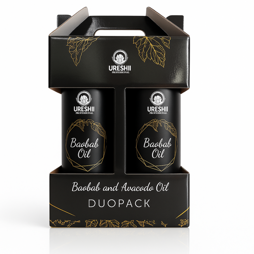 Ureshii - Baobab Supreme Duo Pack - Zestaw Regenerujący do Włosów Suchych i Zniszczonych Szampon + Maska z Olejkiem z Baobabu z Pompkami 2x1000ml