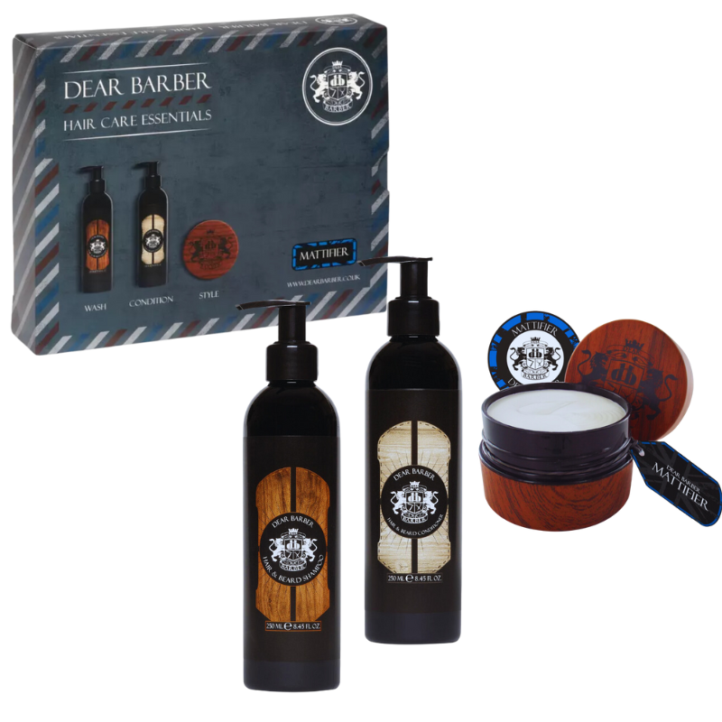 Dear Barber - Hair Care Essentials - Zestaw Pielęgnacyjny dla Mężczyzn Szampon + Odżywka + Pasta Matująca z Woskiem Pszczelim 1x100ml+2x250ml