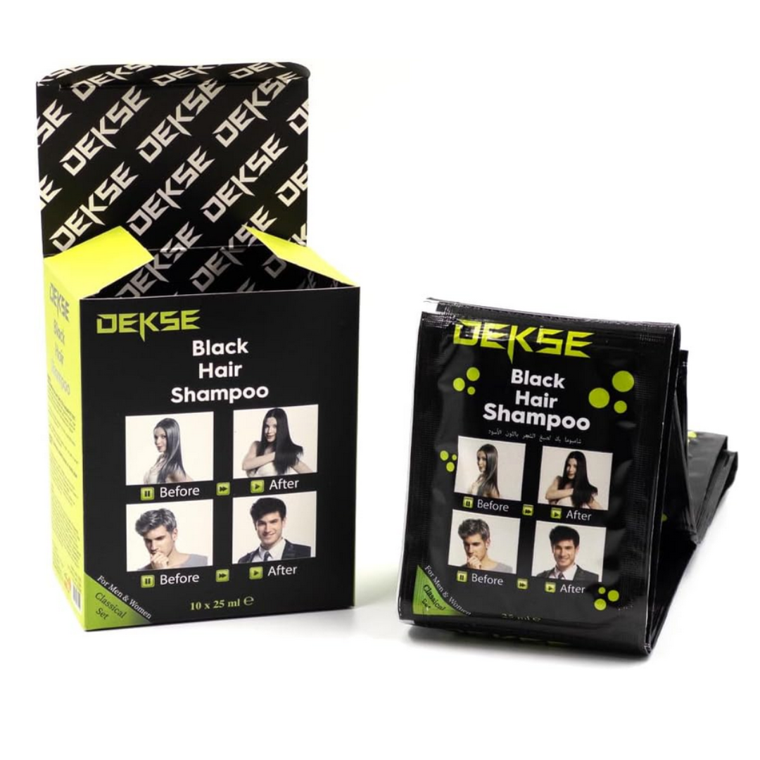 Dekse - Black Hair - Szampon Koloryzujący Odsiwiacz bez Amoniaku (Czarny) - 10x25ml