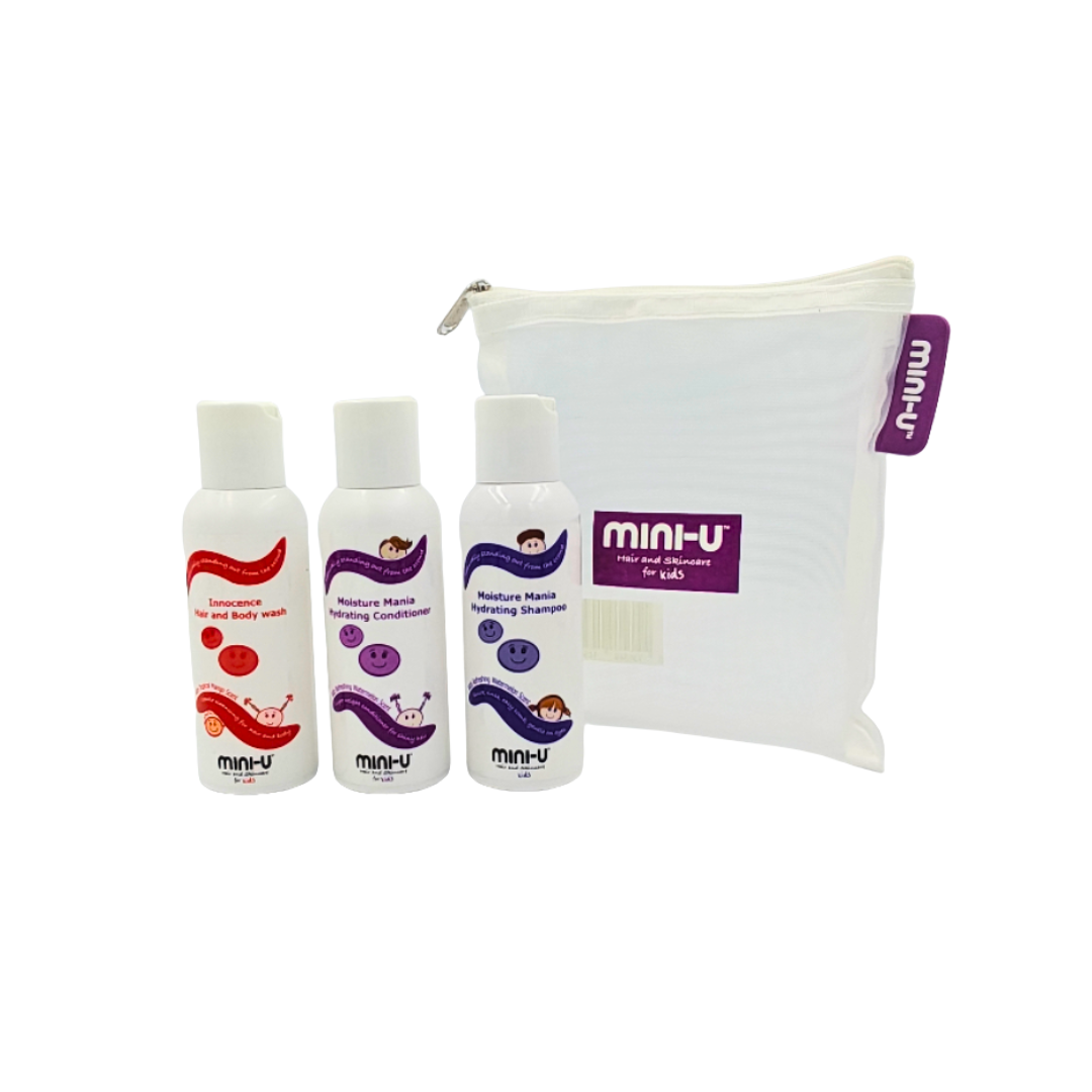 Mini-U - Travel Set - Zestaw Naturalny dla Dzieci Szampon + Odżywka + Żel do Ciała z Proteinami Pszenicy i Olejem Jojoba 3x100ml